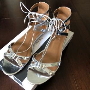 BRAND NEW AQUAZURRA SILVER METALLIC SANDALS